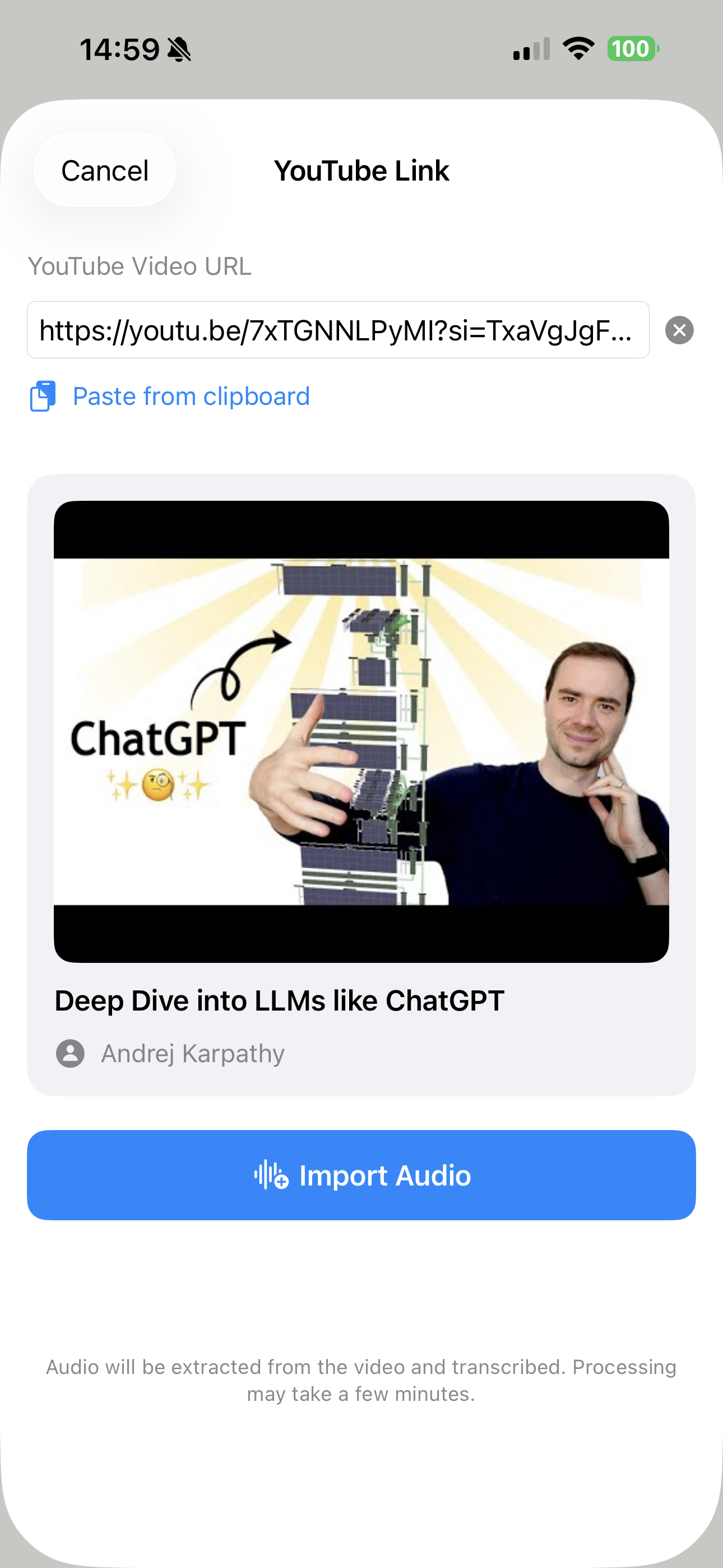 YouTube импорт